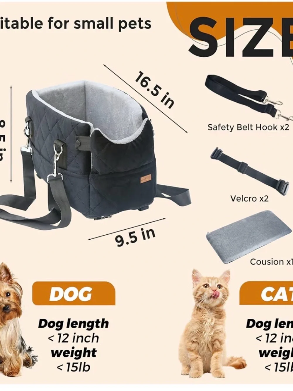 Black Dog Car Booster Seat - Secure Travel Pet Bed
